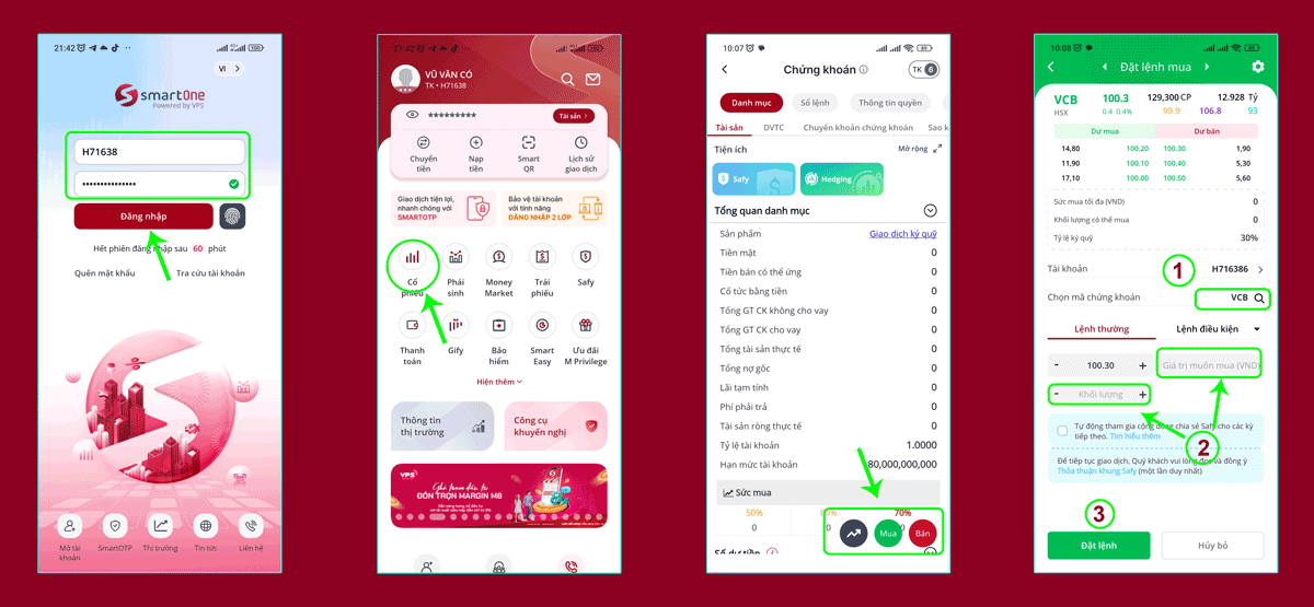 Đặt lệnh mua cổ phiếu trên VPS SmartOne